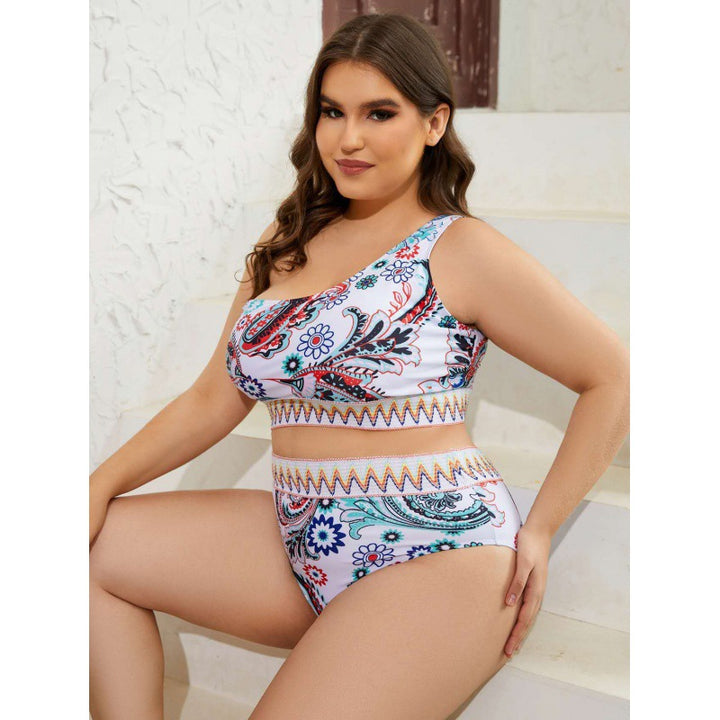 Women’s Crop-Top Bikini Set with High Waist and Decorative Pattern Mune Fashion