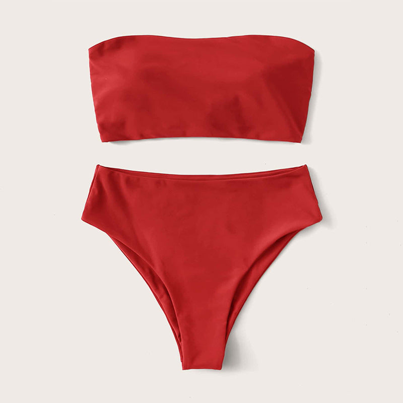 Ladies bandeau bikini set with high cut and elegant wrap detail Mune Fashion