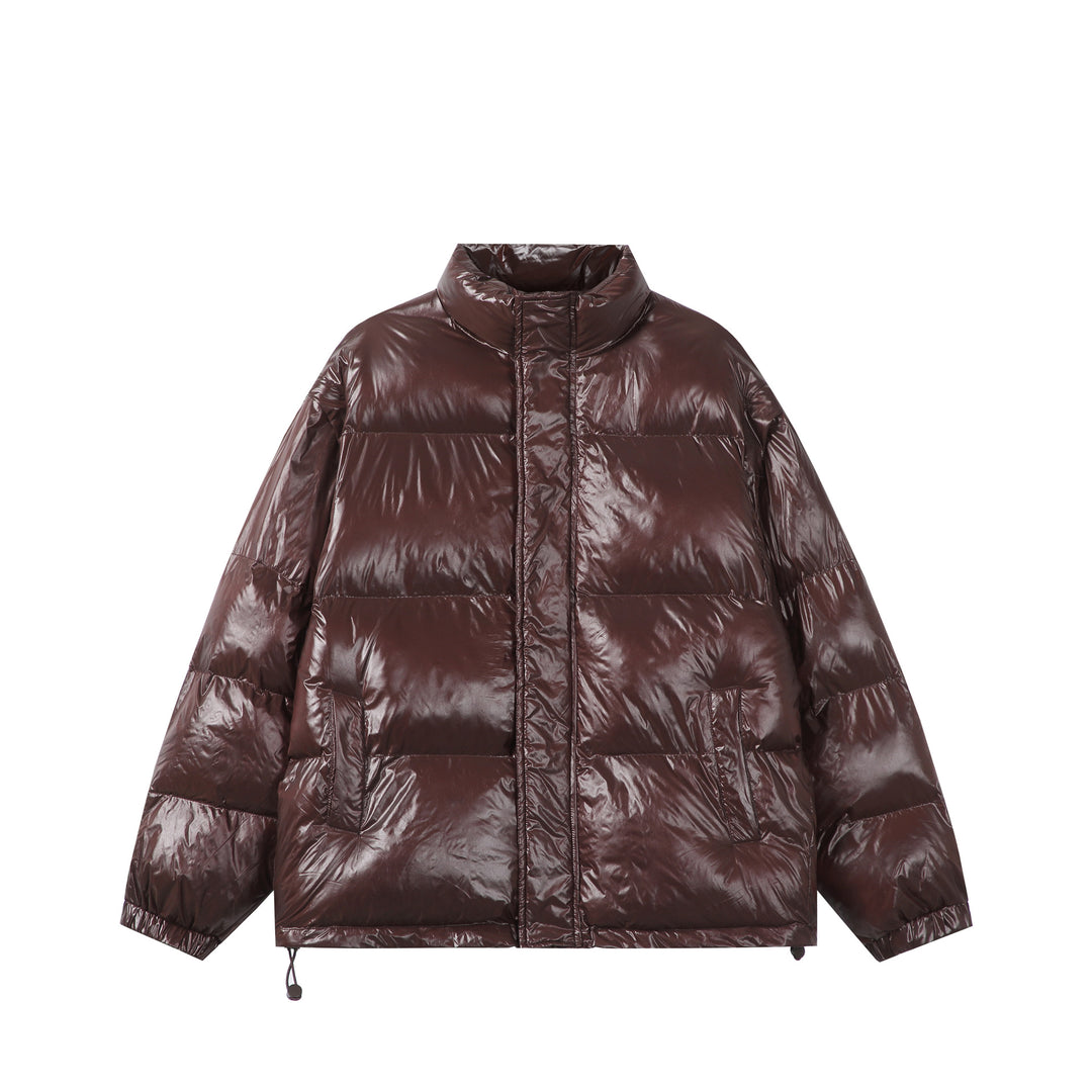 Unisex Shiny Boxy Quilted Oversized Puffer Jacket with High Stand-up Collar Mune Fashion