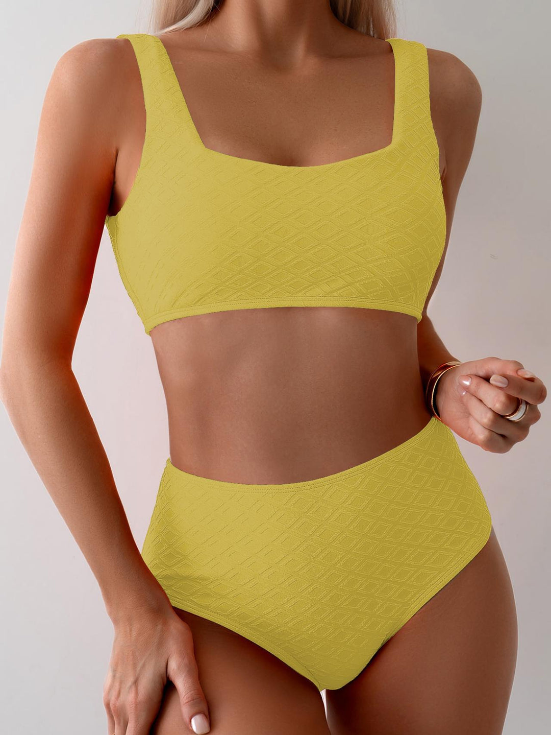 Women's High-Waisted Bikini Set with Textured Top Mune Fashion