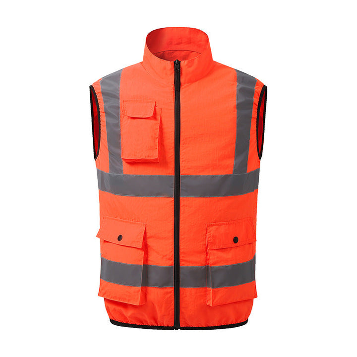 Men's lightweight short sleeve vest with stand-up collar, water-repellent nylon blend and zippered pockets Mune Fashion