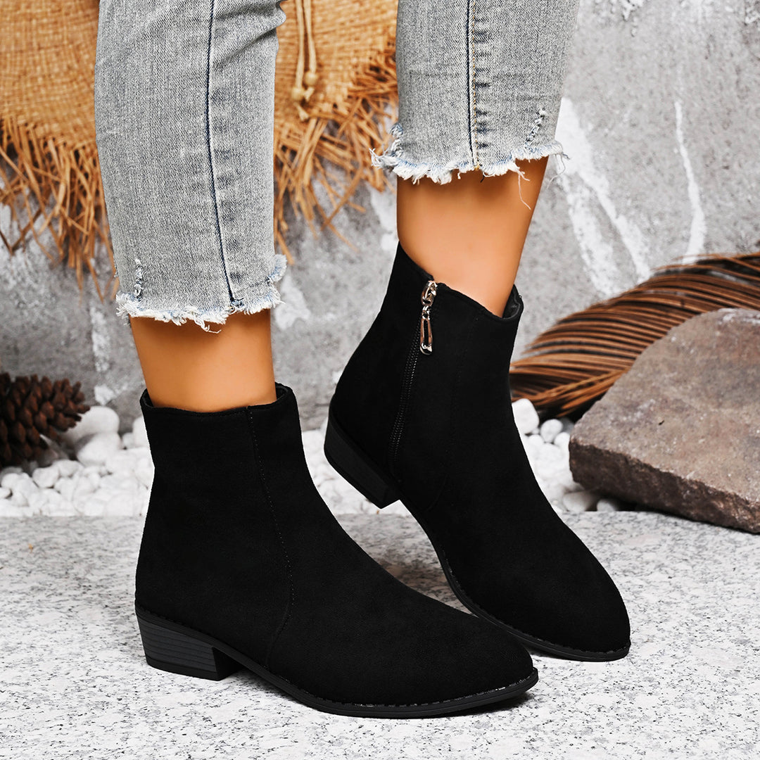 Women's suede-look ankle boots with side zipper and low block heel Mune Fashion