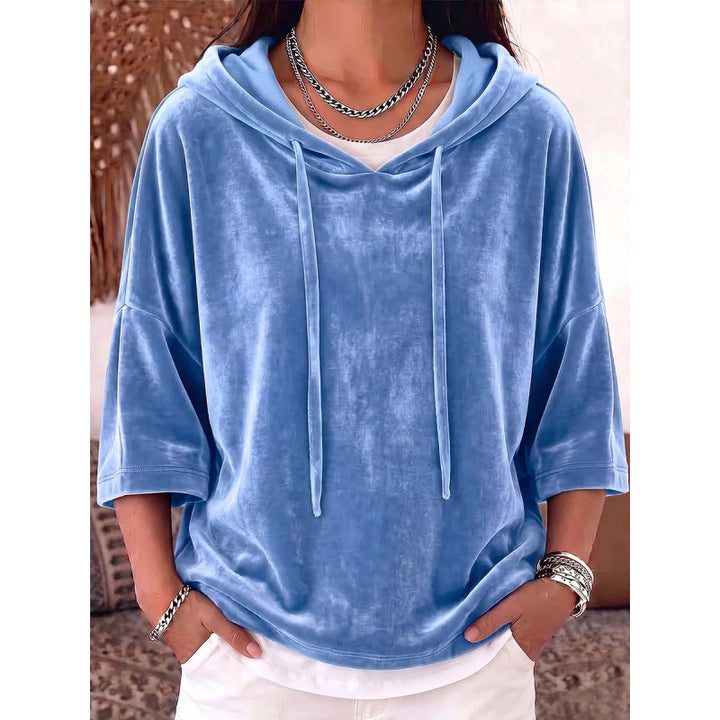 Women Oversize Velvet Half-Sleeve Hoodie with Drawstring and Pockets Mune Fashion