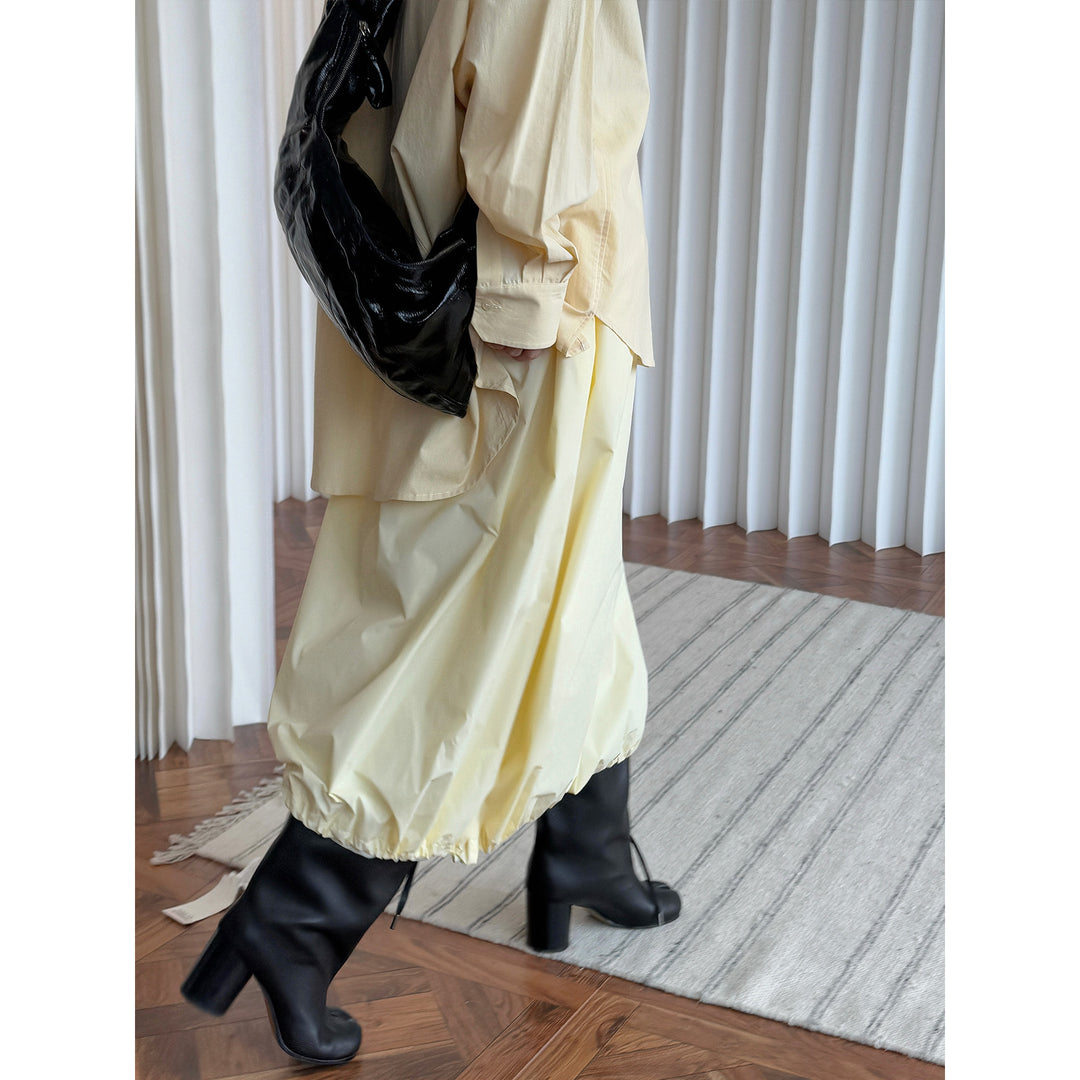 Women's Long Cut Oversized Shirt Blouse Made of Light Cotton Poplin with Chest Pocket and Rounded Hem Mune Fashion