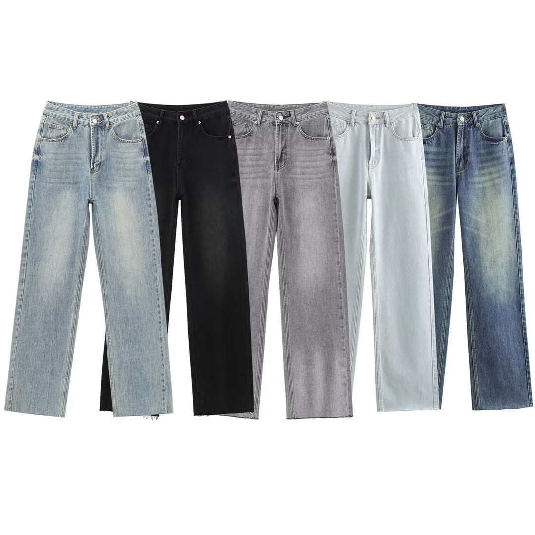 Women's high-waisted wide-leg jeans with wide leg and vintage wash Mune Fashion