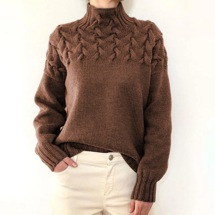 Ladies knit sweater with cable structure and high turtleneck Mune Fashion