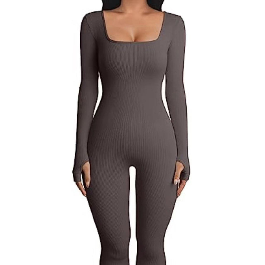 Women's figure-hugging ribbed jumpsuit with square neckline Mune Fashion