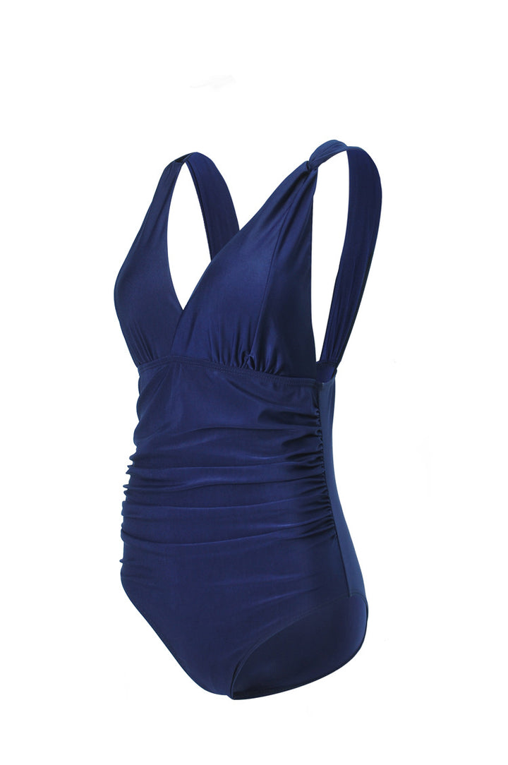 Ladies Elegant One-Piece Swimsuit with Wrap Look and Gathering Mune Fashion