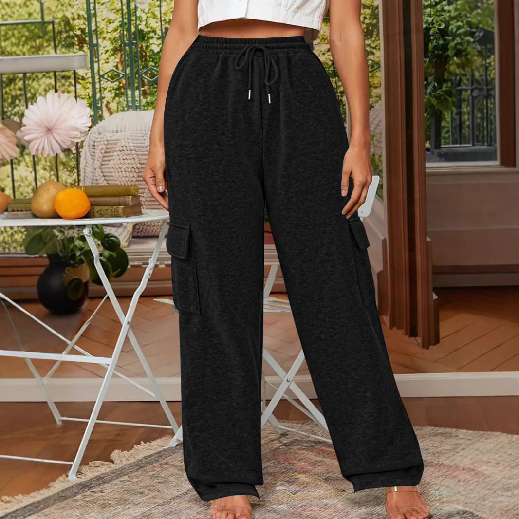 Women Soft Cargo Lounge Pants with Elastic Waist and Wide Leg Mune Fashion