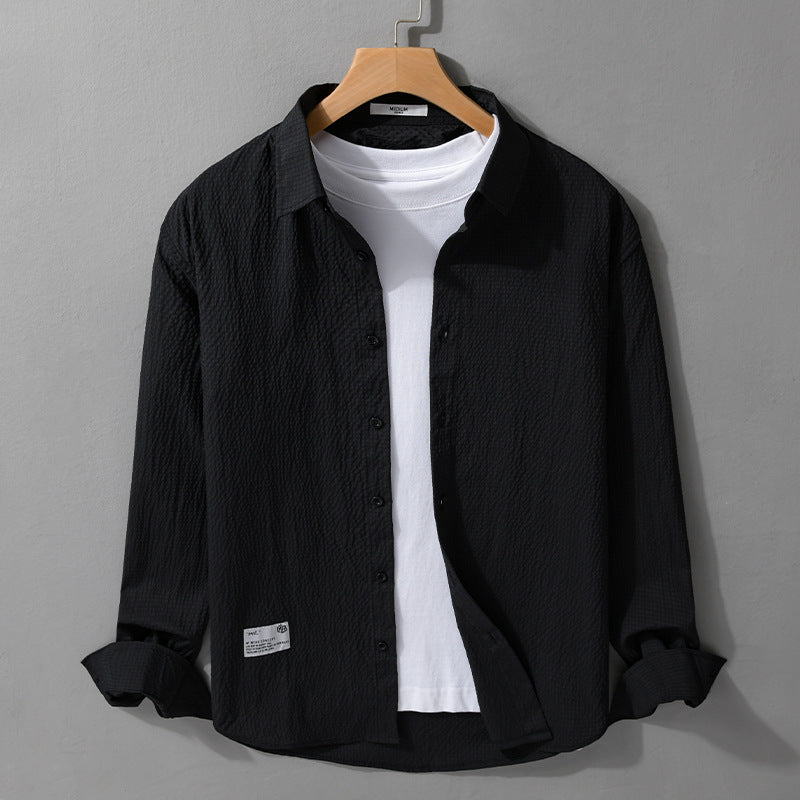 Men's structured lightweight shirt in layering style with crinkle look and rounded hem Mune Fashion