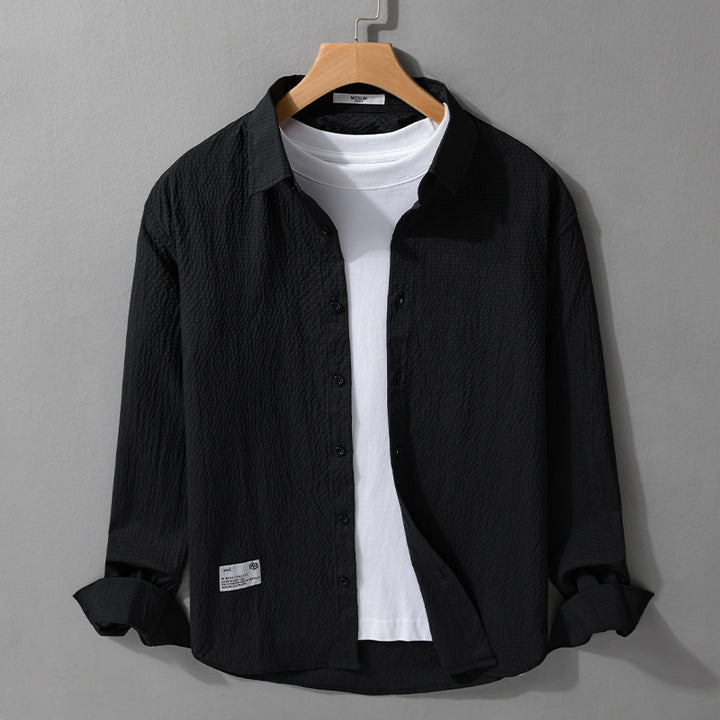 Men's structured lightweight shirt in layering style with crinkle look and rounded hem Mune Fashion