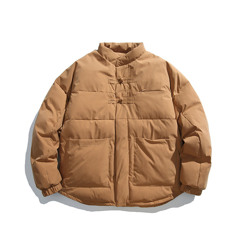 Unisex Boxy padded stand-up collar jacket with Chinese toggle closures and large front pockets Mune Fashion