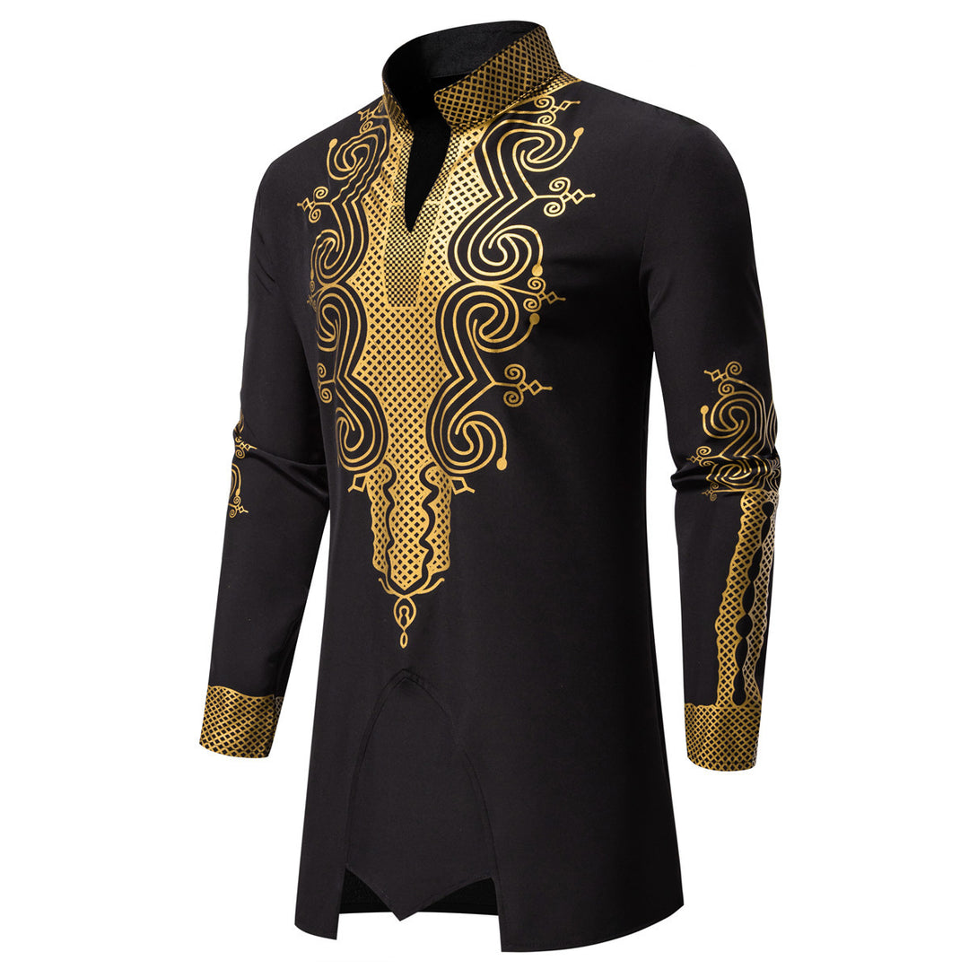 Men's Traditional Embroidered Tunic Set with Mandarin Collar and Elastic Pants Mune Fashion