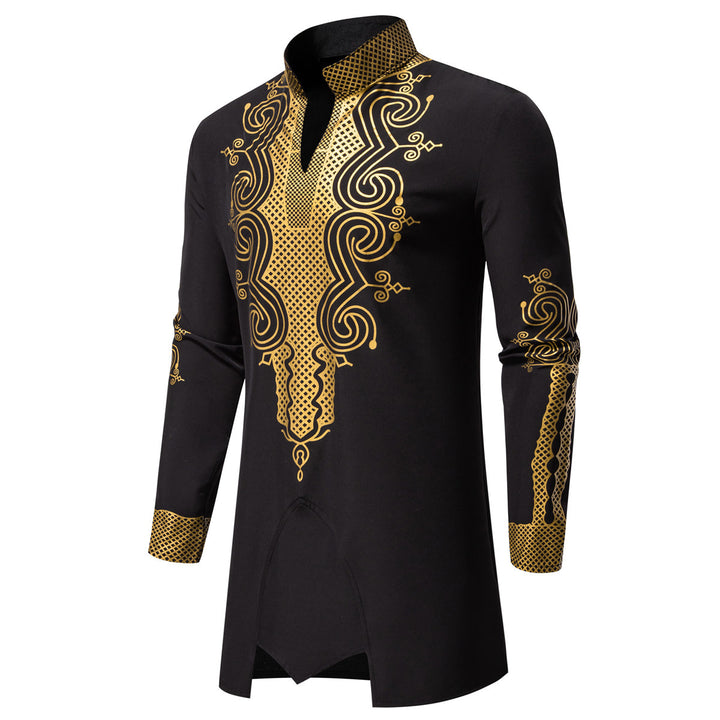 Men's Traditional Embroidered Tunic Set with Mandarin Collar and Elastic Pants Mune Fashion
