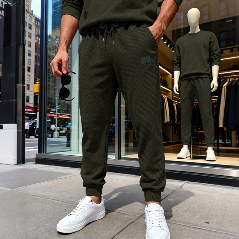 Men's Structured Jogging Pants with Geometric Waffle Pattern and Elastic Cuffs Mune Fashion