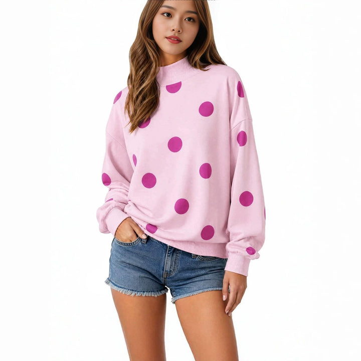 Women's loose-fitting sweatshirt with stand-up collar and large dots Mune Fashion
