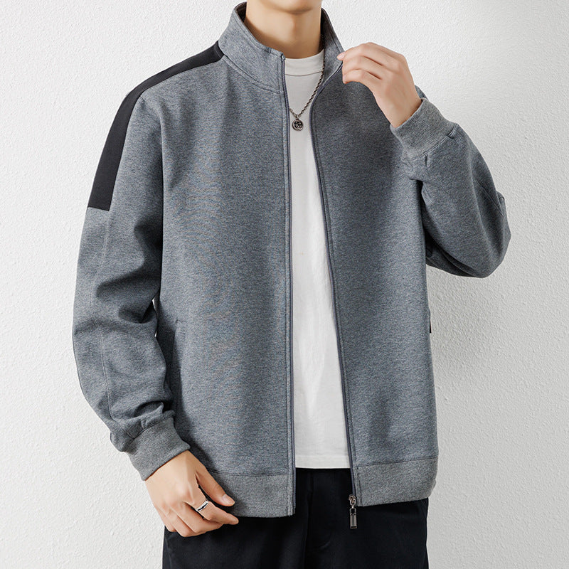 Men's Lightweight Zip Training Jacket in Minimal Style with Stand-Up Collar and Contrast Piping Mune Fashion