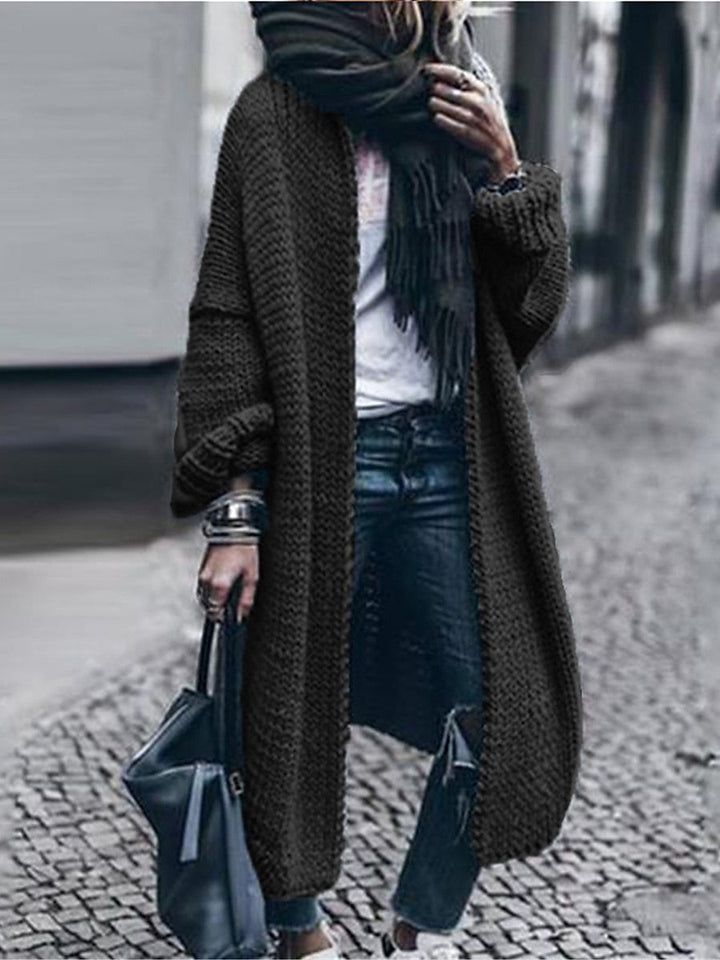 Women's Long Chunky Knit Mantle Cardigan with Drop Shoulder and Open Front Mune Fashion