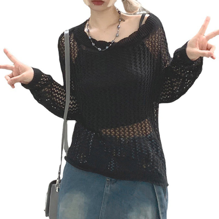 Ladies airy knitted pullover with fine mesh pattern Mune Fashion