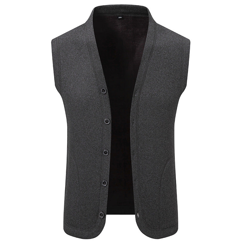Men's Sleeveless Fine Knit Vest with V-Neck and Continuous Button Placket Mune Fashion
