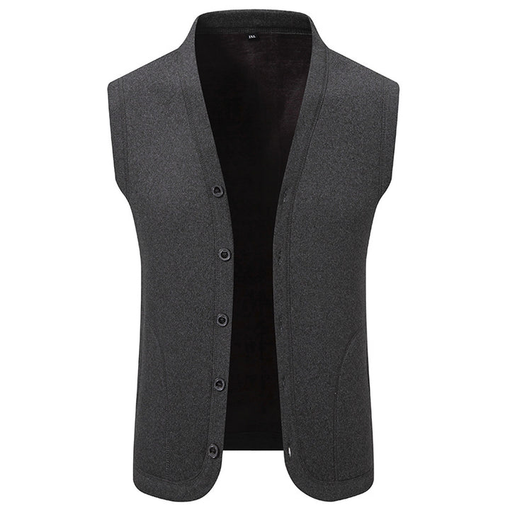 Men's Sleeveless Fine Knit Vest with V-Neck and Continuous Button Placket Mune Fashion