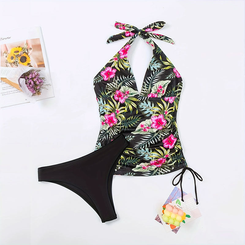Ladies Tankini set with floral top and high-waisted slip Mune Fashion