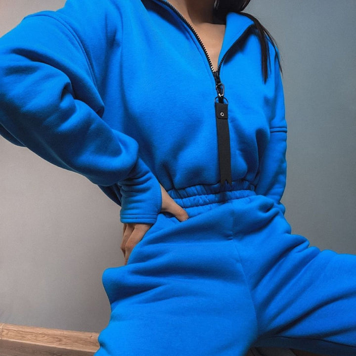Women's short half-zip loungewear set with elastic waistband and oversized fit Mune Fashion