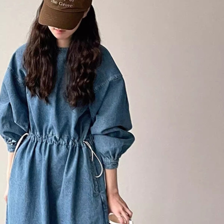 Women's denim midi dress with drawstring waist Mune Fashion