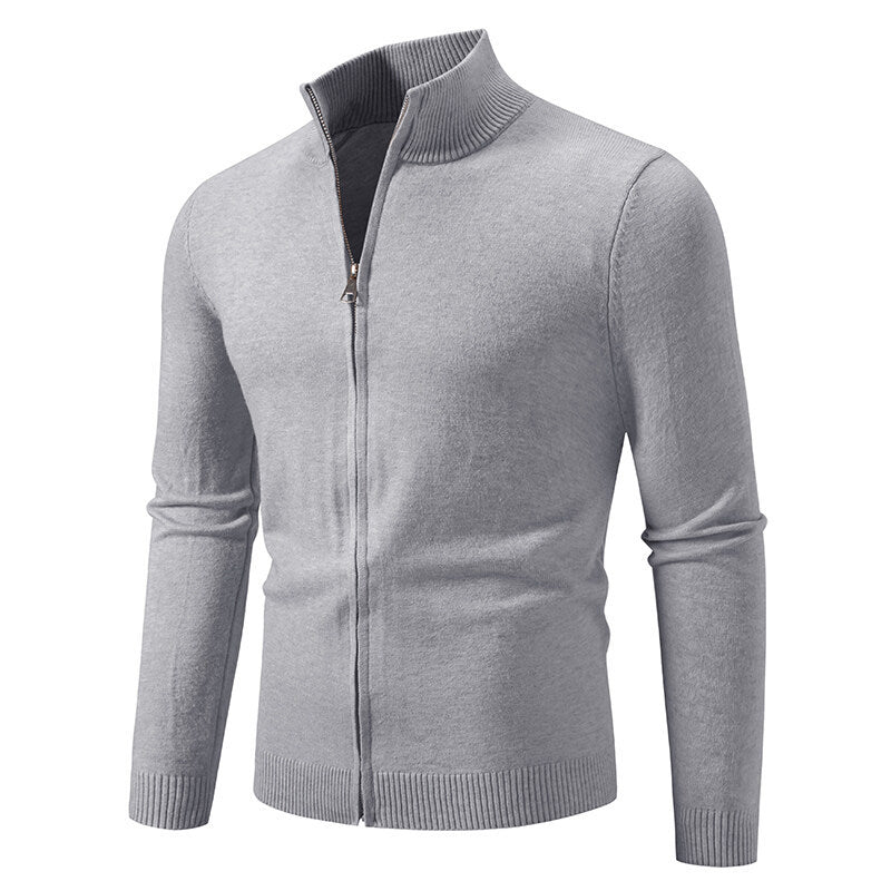 Men's narrow fit zip-up cardigan with ribbed stand-up collar and fine cotton blend Mune Fashion
