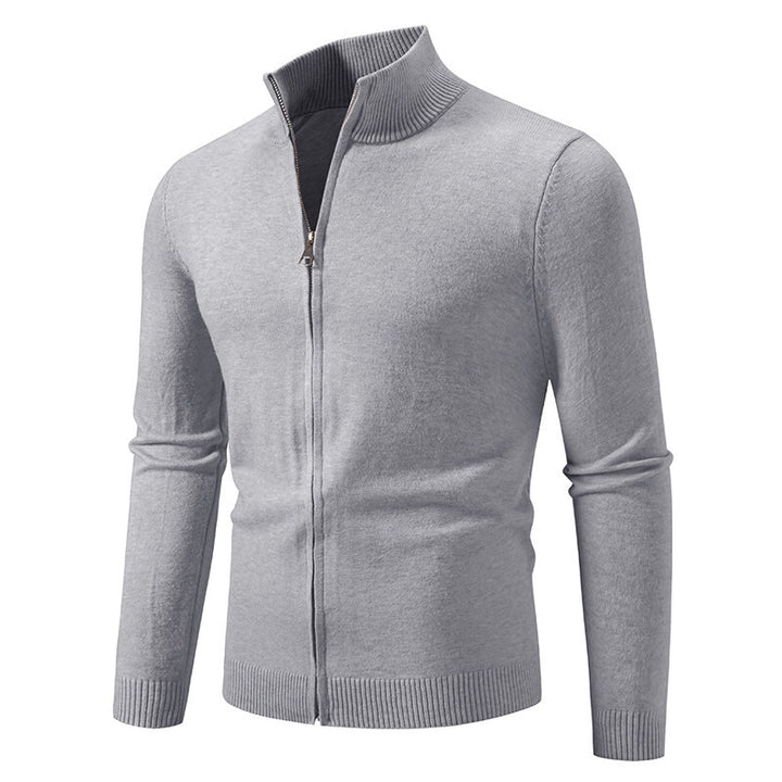 Men's narrow fit zip-up cardigan with ribbed stand-up collar and fine cotton blend Mune Fashion