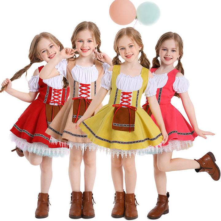 Ladies nan traditional children's dirndl with laced bodice, lace underskirt and decorative apron Mune Fashion