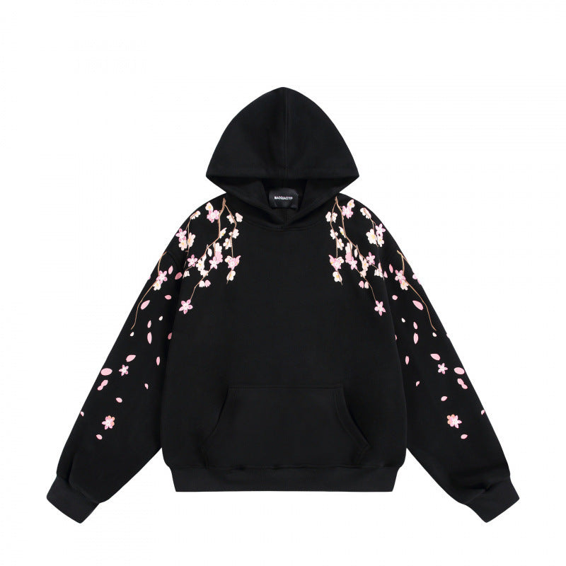 Unisex Oversize Hoodie with Cherry Blossom Print, Kangaroo Pocket and Loose Fit Mune Fashion