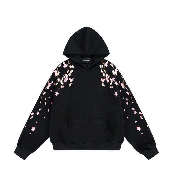 Unisex Oversize Hoodie with Cherry Blossom Print, Kangaroo Pocket and Loose Fit Mune Fashion