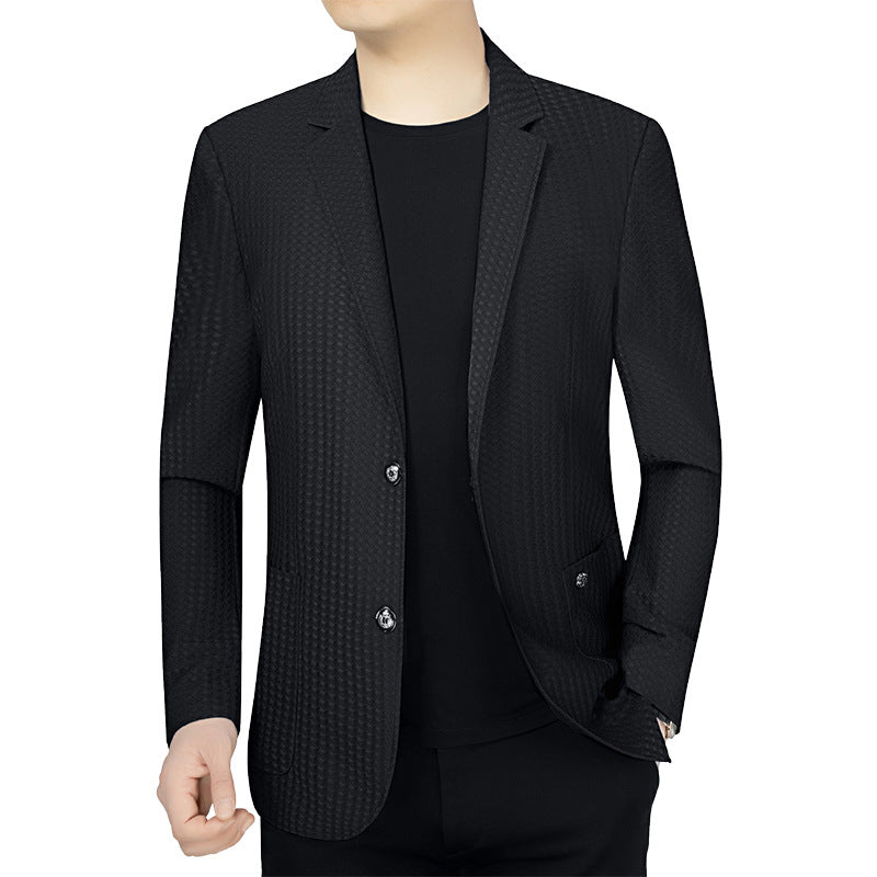 Men's Textured Single-Breasted Blazer with Contrasting Patterned Lining Mune Fashion