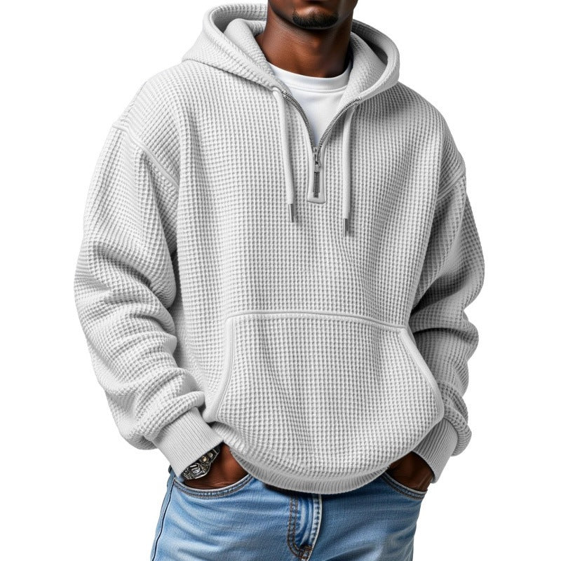 Men's Waffle Knit Halfzip Hoodie with Kangaroo Pocket Mune Fashion