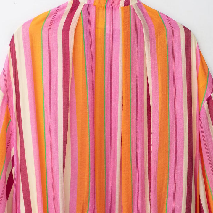 Women's Striped Transitional Bomber Jacket with Balloon Sleeves Mune Fashion