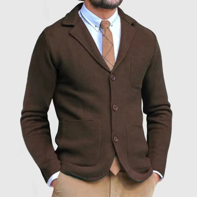 Men's Knitted Blazer with Button Placket and Practical Pockets Mune