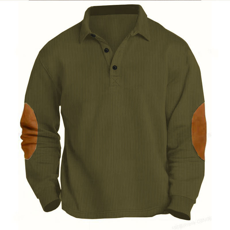 Men's nan legeres long sleeve polo shirt with shirt collar, short button placket, fine texture and velour elbow patches Mune Fashion