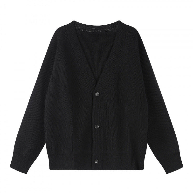 Unisex Boxy-Bulky-Knit-Cardigan with V-Neck, Button Placket and Raglan Sleeves Mune Fashion