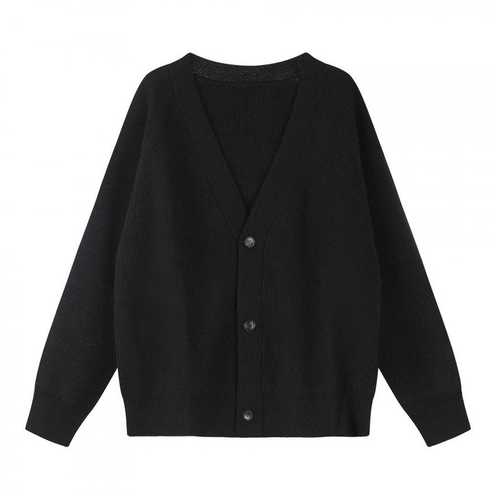 Unisex Boxy-Bulky-Knit-Cardigan with V-Neck, Button Placket and Raglan Sleeves Mune Fashion