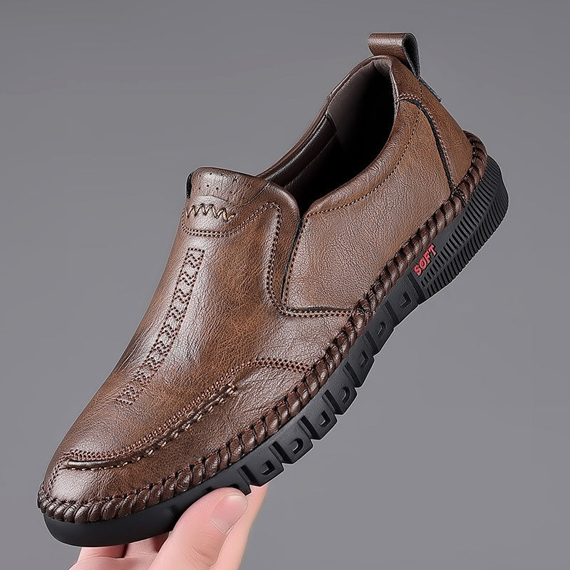 Men's Elegant Leather Slippers with Braided Sole Trim and Flexible Soft Profile Sole Mune Fashion