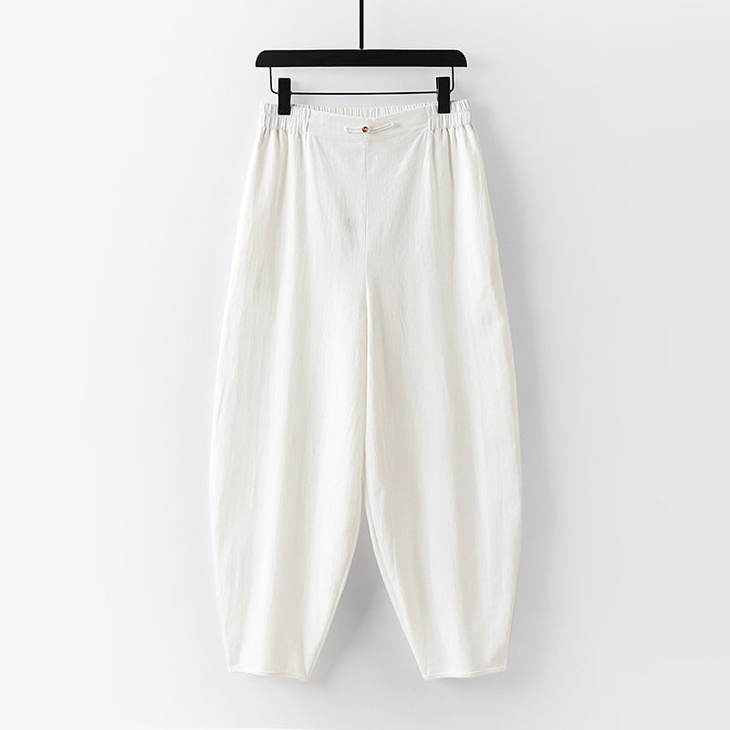 Women Lightweight Linen Harem Pants with Elastic Waistband and Narrow Tapered Ankles Mune Fashion