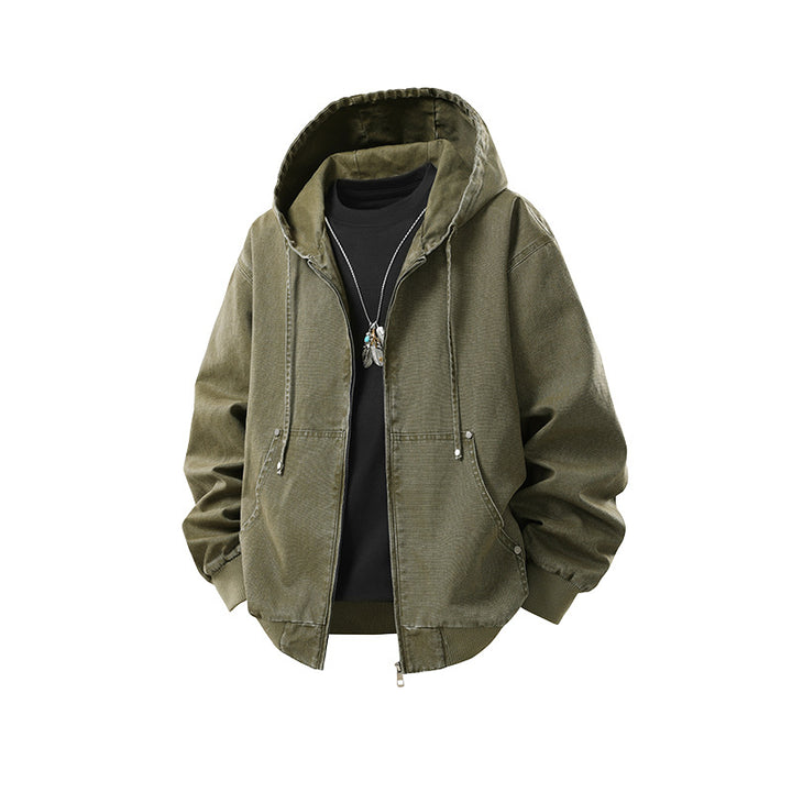 Men's Oversize Hoodie Jacket made of washed canvas with zipper and utility pockets Mune Fashion