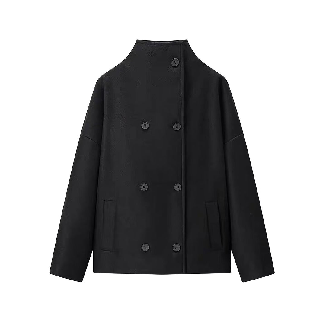 Ladies short coat made of wool blend with stand-up collar, dropped shoulder and double-breasted button placket Mune Fashion