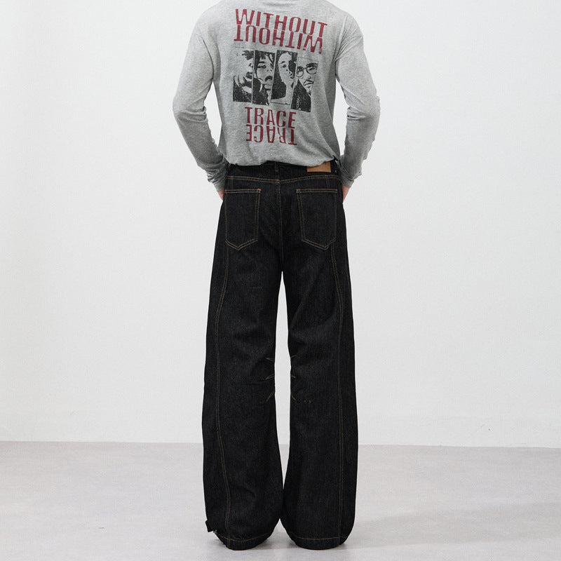 Men's ultra-wide denim trousers in palazzo cut with adjustable hem tabs Mune Fashion