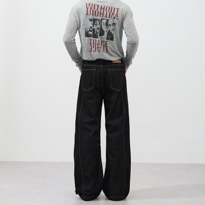 Men's ultra-wide denim trousers in palazzo cut with adjustable hem tabs Mune Fashion