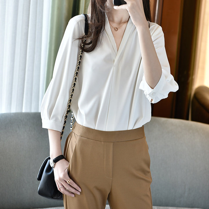 Women Elegant Blouse with Balloon Sleeves Mune Fashion