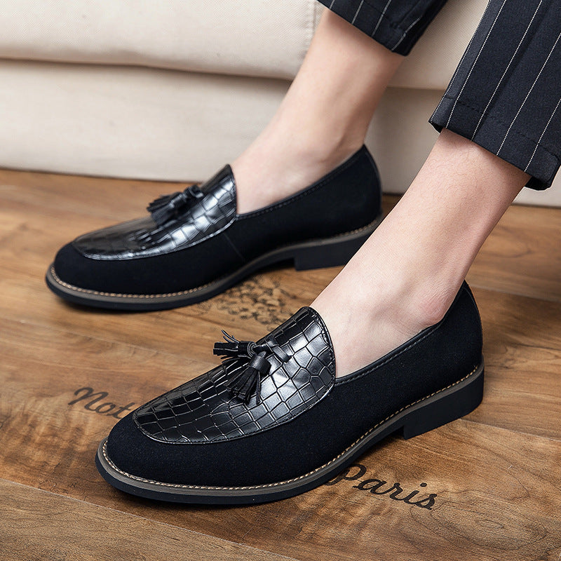 Men's elegant tassel loafer with crocodile-embossed leather upper and soft suede outer material Mune Fashion