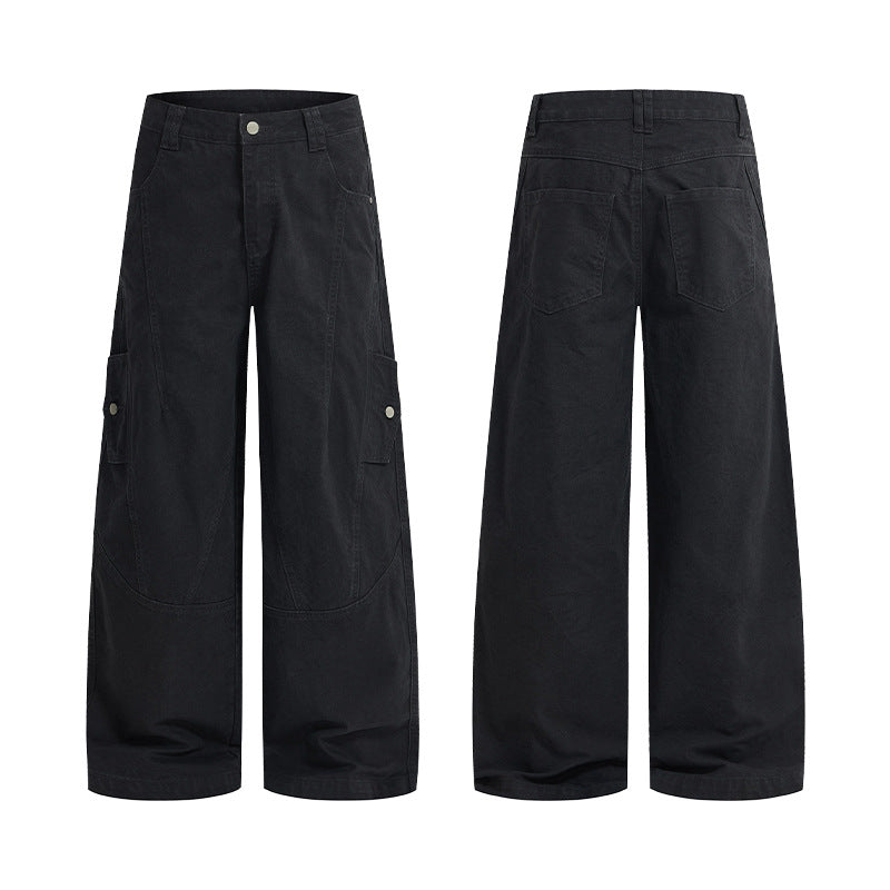 Men's Wide Palazzo Pants with Curved Seam Panels and Snap Button Pockets Mune Fashion