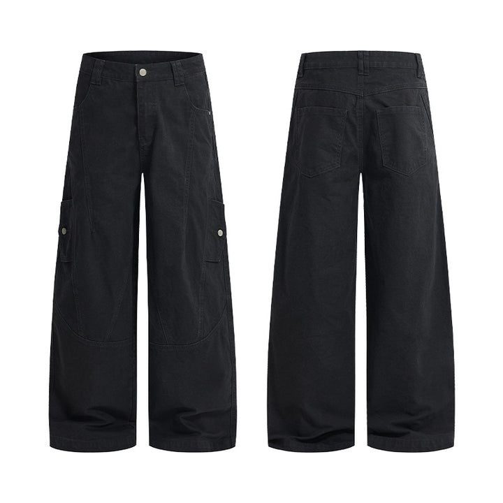 Men's Wide Palazzo Pants with Curved Seam Panels and Snap Button Pockets Mune Fashion